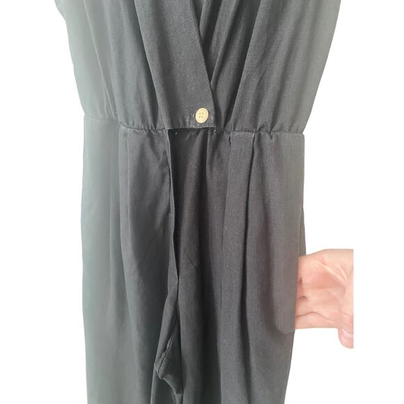 COAST HIGH PLEATED LINEN BLEND JUMPSUIT BLACK SIZE SMALL - Picture 5 of 9